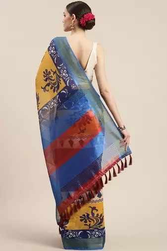Silk Land  Multicolored Printed Cotton Blend Saree 
