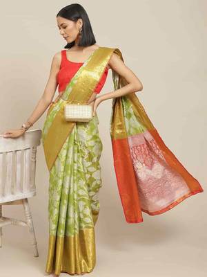 Silk Land  Green  Embellished Brocade Saree  1