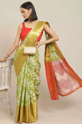 Silk Land  Green  Embellished Brocade Saree 