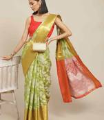 Silk Land  Green  Embellished Brocade Saree 