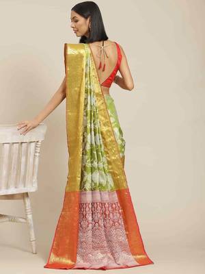 Silk Land  Green  Embellished Brocade Saree  2