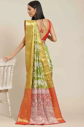 Silk Land  Green  Embellished Brocade Saree 