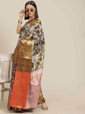 Silk Land  Black  Embellished Brocade Saree  1