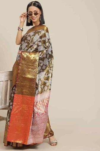 Silk Land  Black  Embellished Brocade Saree 