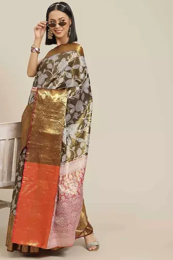 Silk Land  Black  Embellished Brocade Saree 