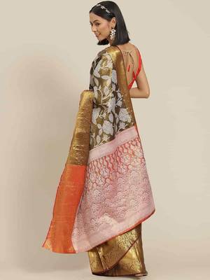 Silk Land  Black  Embellished Brocade Saree  2