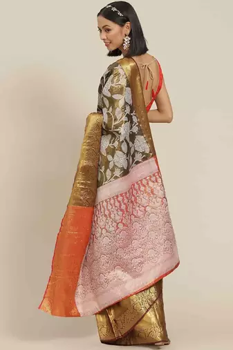 Silk Land  Black  Embellished Brocade Saree 