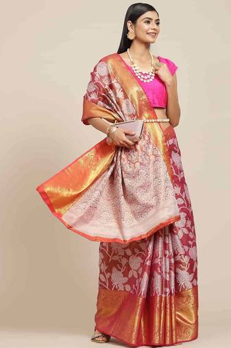 Silk Land  Pink  Embellished Brocade Saree 
