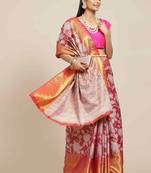 Silk Land  Pink  Embellished Brocade Saree 