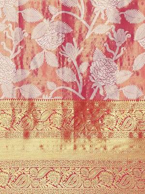 Silk Land  Pink  Embellished Brocade Saree  3
