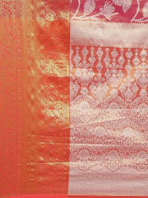 Silk Land  Pink  Embellished Brocade Saree  4