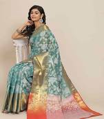 Silk Land  Teal  Embellished Brocade Saree 