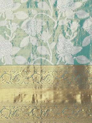 Silk Land  Teal  Embellished Brocade Saree  3