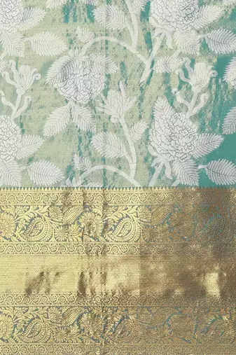 Silk Land  Teal  Embellished Brocade Saree 