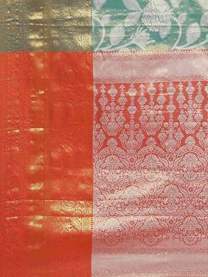 Silk Land  Teal  Embellished Brocade Saree  5