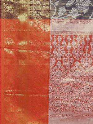 Silk Land  Navy Blue  Embellished Brocade Saree  3