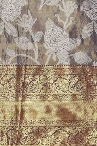Silk Land  Navy Blue  Embellished Brocade Saree 
