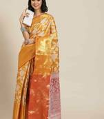 Silk Land  Orange  Embellished Brocade Saree 