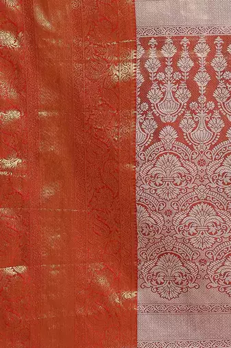 Silk Land  Orange  Embellished Brocade Saree 