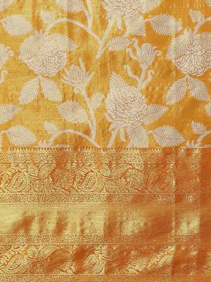 Silk Land  Orange  Embellished Brocade Saree  5