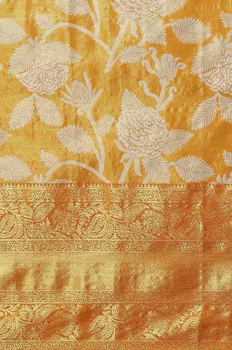 Silk Land  Orange  Embellished Brocade Saree 