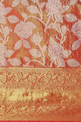 Silk Land  Red  Embellished Brocade Saree 