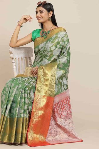 Silk Land  Green  Embellished Brocade Saree 