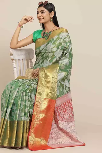 Silk Land  Green  Embellished Brocade Saree 