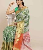 Silk Land  Green  Embellished Brocade Saree 