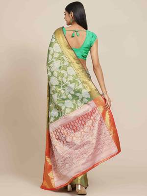 Silk Land  Green  Embellished Brocade Saree  2