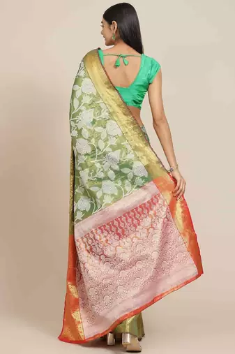 Silk Land  Green  Embellished Brocade Saree 