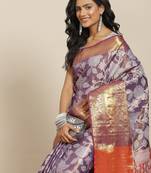 Silk Land  Purple  Embellished Brocade Saree 