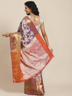 Silk Land  Purple  Embellished Brocade Saree  2