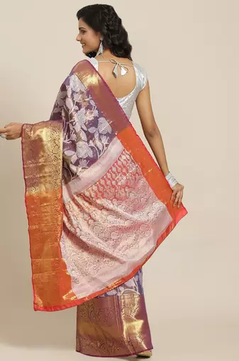 Silk Land  Purple  Embellished Brocade Saree 
