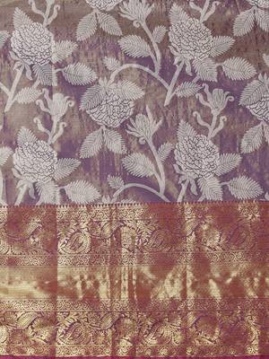 Silk Land  Purple  Embellished Brocade Saree  3
