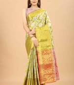 Silk Land  Lime Green  Woven Design Brocade Saree 