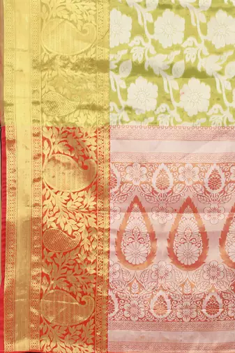 Silk Land  Lime Green  Woven Design Brocade Saree 