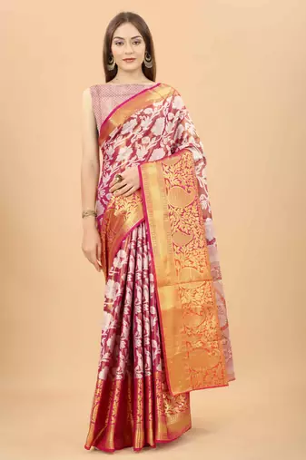 Silk Land  Pink  Woven Design Brocade Saree 
