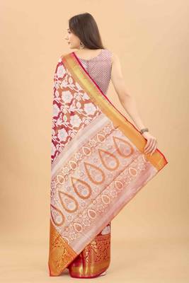 Silk Land  Pink  Woven Design Brocade Saree  2