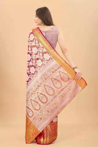 Silk Land  Pink  Woven Design Brocade Saree 