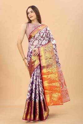 Silk Land  Purple  Woven Design Brocade Saree  1