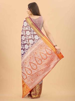 Silk Land  Purple  Woven Design Brocade Saree  2