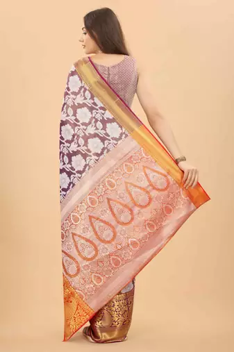 Silk Land  Purple  Woven Design Brocade Saree 