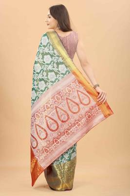 Silk Land  Teal  Woven Design Brocade Saree  2