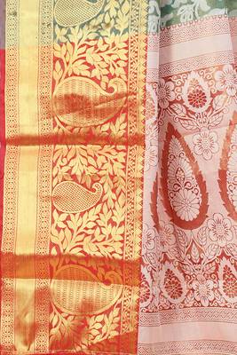 Silk Land  Teal  Woven Design Brocade Saree  3