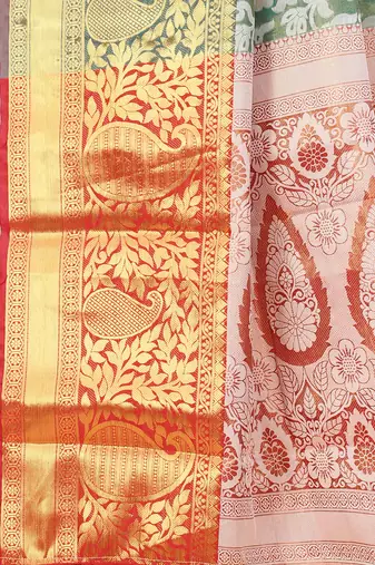 Silk Land  Teal  Woven Design Brocade Saree 