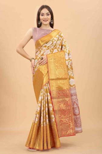 Silk Land  Yellow  Woven Design Brocade Saree 