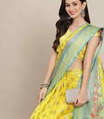 Silk Land  Yellow  Woven Design Art Silk Saree 