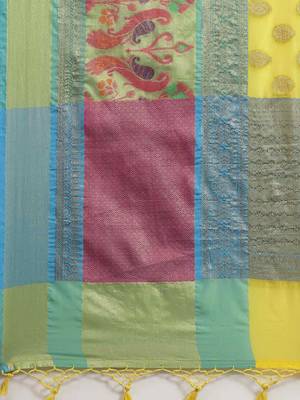 Silk Land  Yellow  Woven Design Art Silk Saree  5