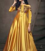 Triva silk dark yellow embroidered trendy gown